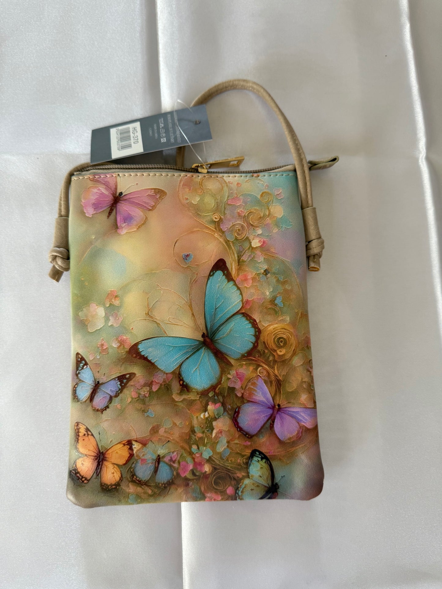 Leather Cross Body Purse (Multi Colored Butterflies)