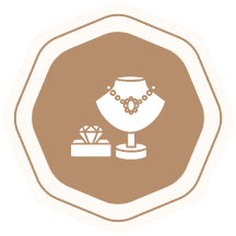 Jewelry icon with necklace and ring.