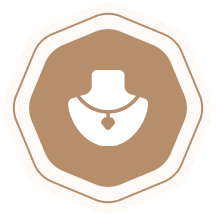 Necklace icon on brown hexagonal background.
