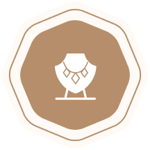 Jewelry icon on a brown octagonal background.