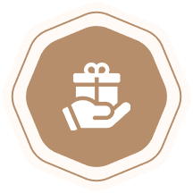 Hand holding a gift icon badge.