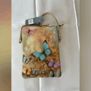 Leather Cross Body Purse (Multi Colored Butterflies)